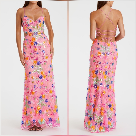 Mac Duggal Pink Embellished Lace & Sequin Gown, size 2, NWT - Picture 2 of 13